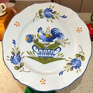 Vintage Luneville Blue Rooster Chanteclerc Chop Plate French Farmhouse Style